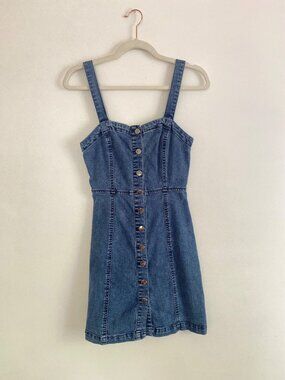 Aeropostale Women’s Denim Button-Front Mini Dress With Adjustable Straps Size S